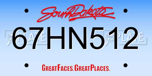 67HN512 South Dakota License Plate