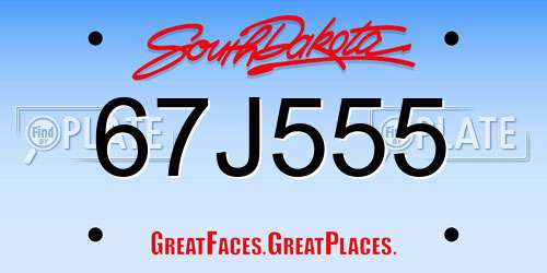 67J555 South Dakota License Plate
