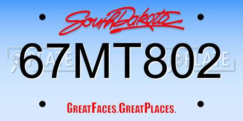 67MT802 South Dakota License Plate