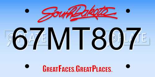 67MT807 South Dakota License Plate