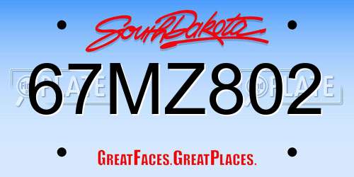67MZ802 South Dakota License Plate