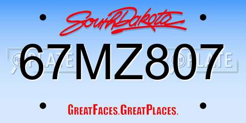 67MZ807 South Dakota License Plate