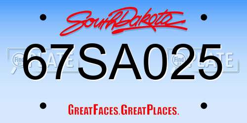 67SA025 South Dakota License Plate