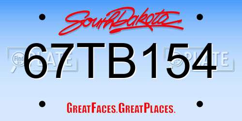 67TB154 South Dakota License Plate