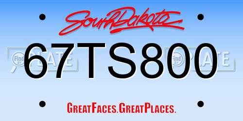 67TS800 South Dakota License Plate
