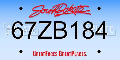 67ZB184 South Dakota License Plate
