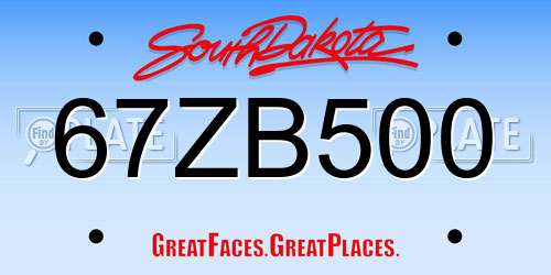 67ZB500 South Dakota License Plate