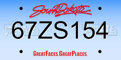 67ZS154 South Dakota License Plate