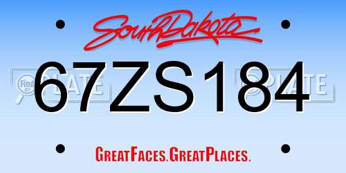 67ZS184 South Dakota License Plate
