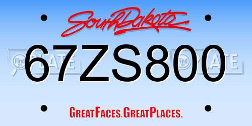 67ZS800 South Dakota License Plate