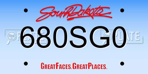 680SG0 South Dakota License Plate