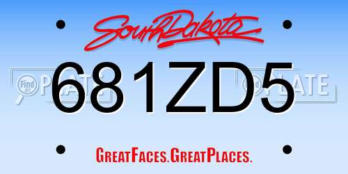 681ZD5 South Dakota License Plate