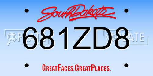 681ZD8 South Dakota License Plate