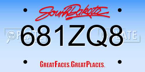 681ZQ8 South Dakota License Plate