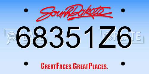68351Z6 South Dakota License Plate