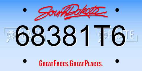 68381T6 South Dakota License Plate