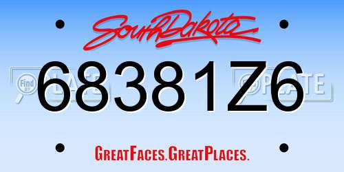68381Z6 South Dakota License Plate