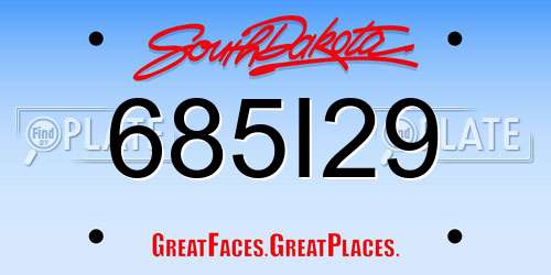685I29 South Dakota License Plate