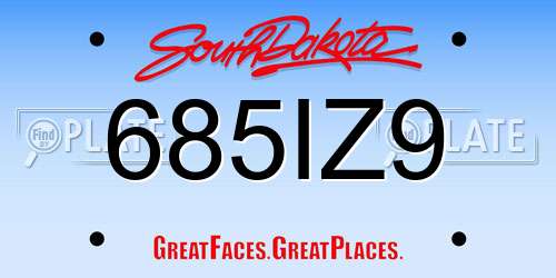 685IZ9 South Dakota License Plate