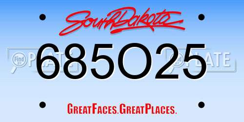 685O25 South Dakota License Plate