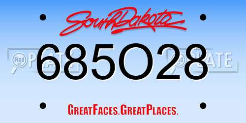 685O28 South Dakota License Plate
