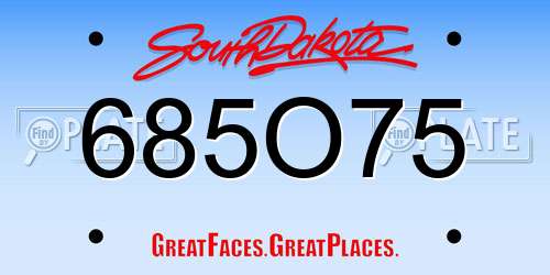 685O75 South Dakota License Plate