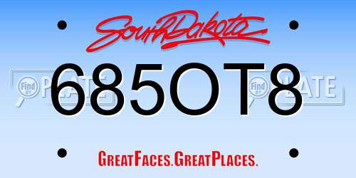 685OT8 South Dakota License Plate