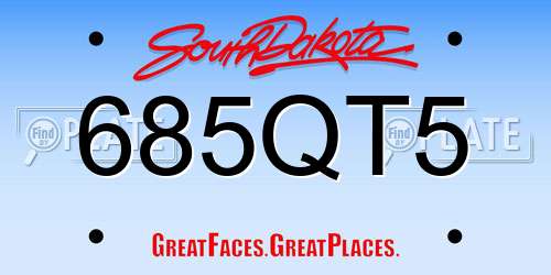 685QT5 South Dakota License Plate