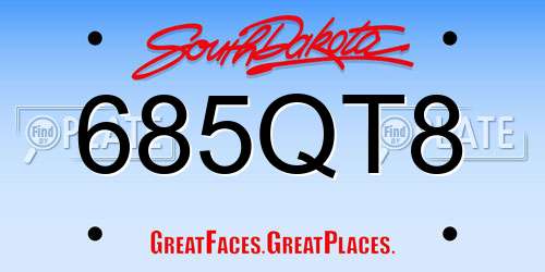 685QT8 South Dakota License Plate