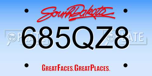 685QZ8 South Dakota License Plate