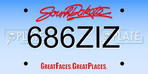 686ZIZ South Dakota License Plate