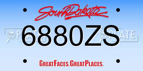 6880ZS South Dakota License Plate