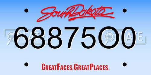 68875O0 South Dakota License Plate