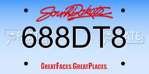 688DT8 South Dakota License Plate