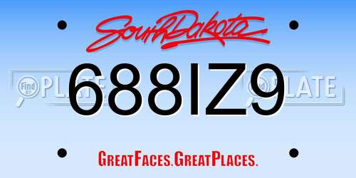 688IZ9 South Dakota License Plate