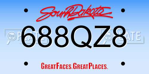 688QZ8 South Dakota License Plate