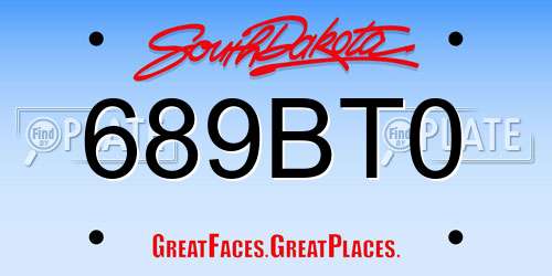 689BT0 South Dakota License Plate