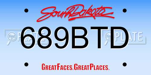 689BTD South Dakota License Plate