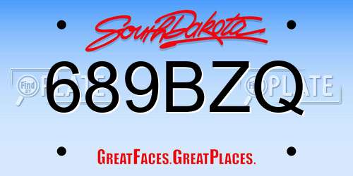 689BZQ South Dakota License Plate