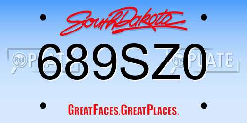 689SZ0 South Dakota License Plate
