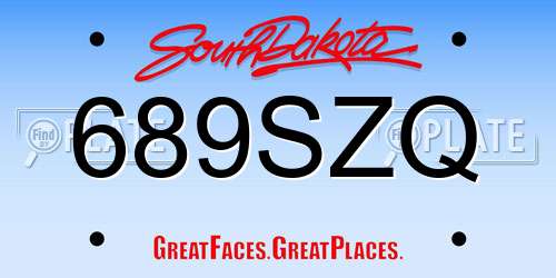 689SZQ South Dakota License Plate