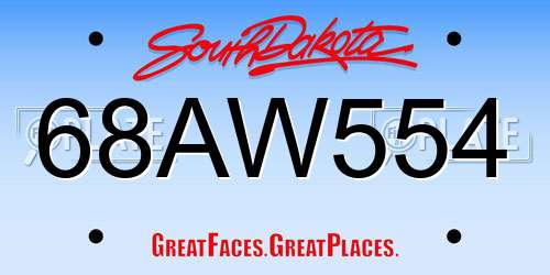 68AW554 South Dakota License Plate