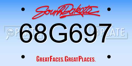 68G697 South Dakota License Plate