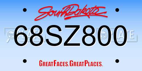 68SZ800 South Dakota License Plate