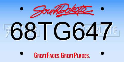 68TG647 South Dakota License Plate