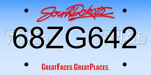68ZG642 South Dakota License Plate
