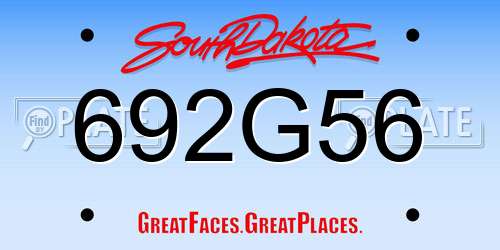 692G56 South Dakota License Plate