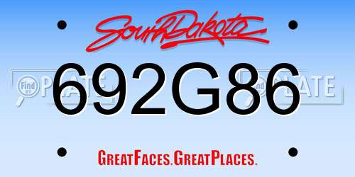 692G86 South Dakota License Plate
