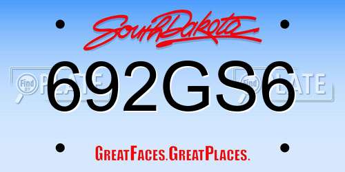 692GS6 South Dakota License Plate