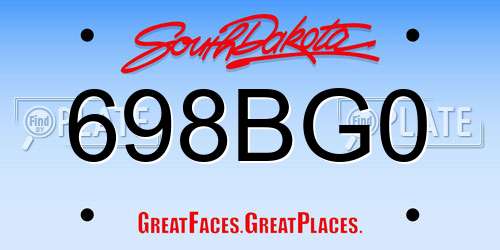 698BG0 South Dakota License Plate